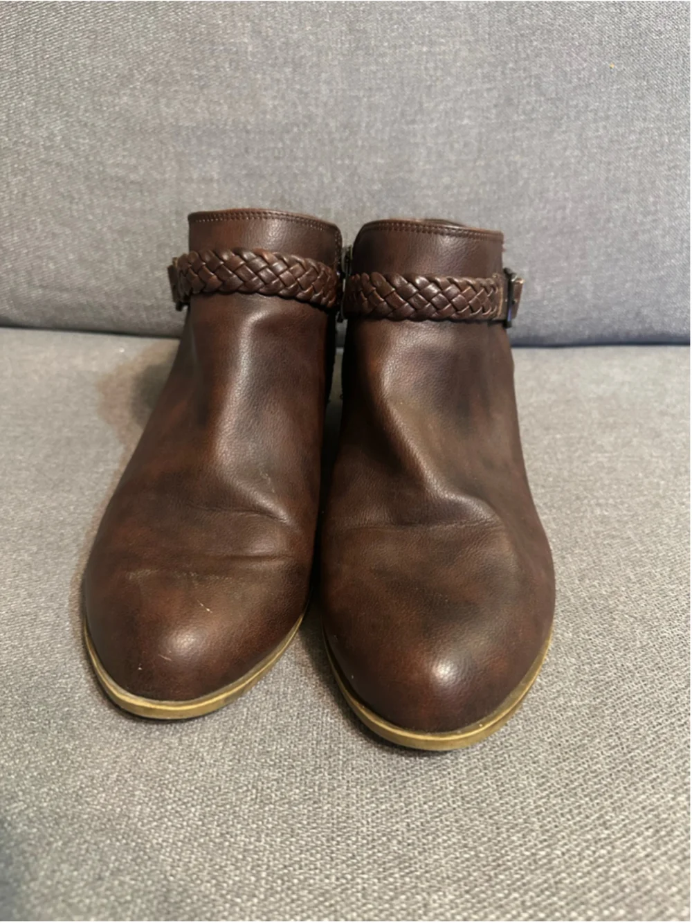 LifeStride Adriana Brown Ankle Booties Size 9.5 Faux Leather Boots Block Heel